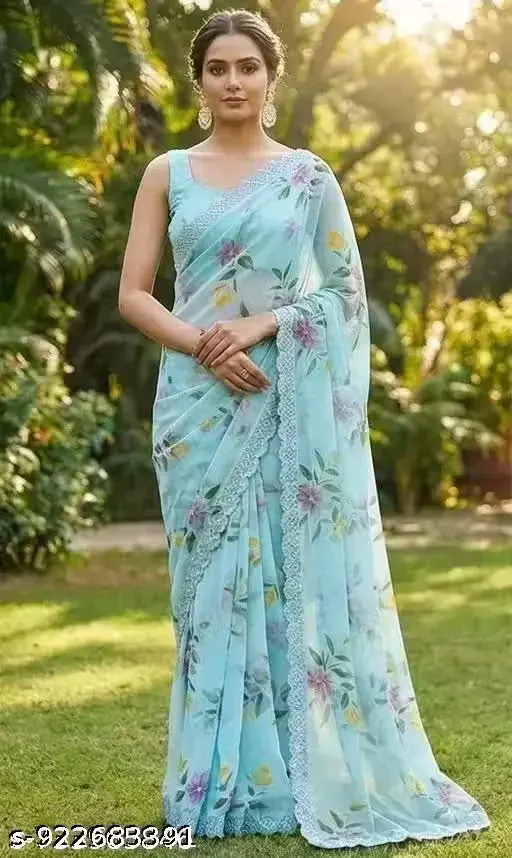 Blush Blossom (Georgette Saree, Blouse Piece Included)