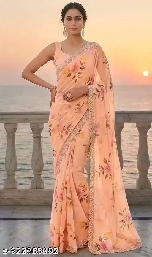 Peach Sunrise (Georgette Saree, Blouse Piece Included)