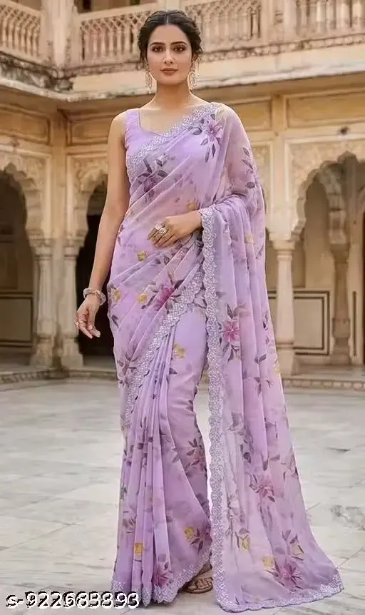 Lavender Blossom (Georgette Saree, Blouse Piece Included)