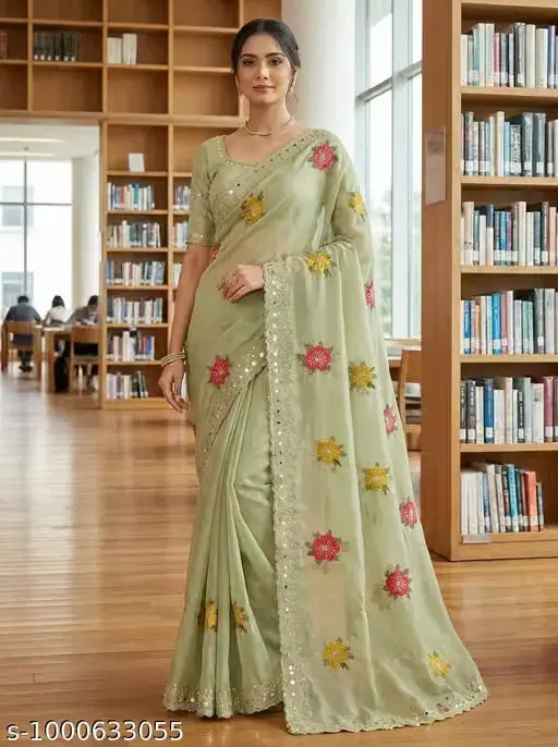 Sage Bloom (Georgette Saree Blouse Piece Included)