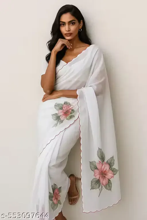 Pearl Blossom (Georgette Saree Blouse Piece Included)