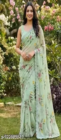 Mint Garden (Georgette Saree, Blouse Piece Included)