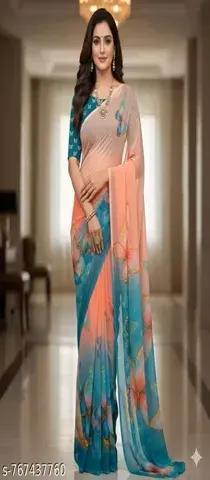 Coral Breeze (Georgette Saree Blouse Piece Included)