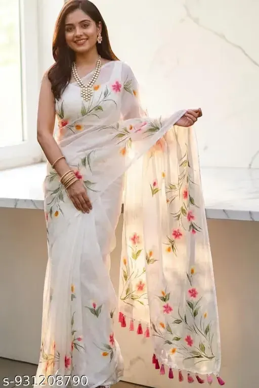 Ivory Grace (Georgette Saree Blouse Piece Included)