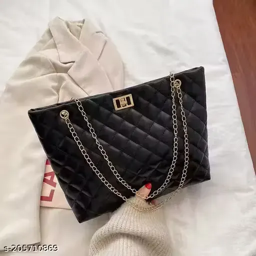 Midnight Quilted Chain Tote